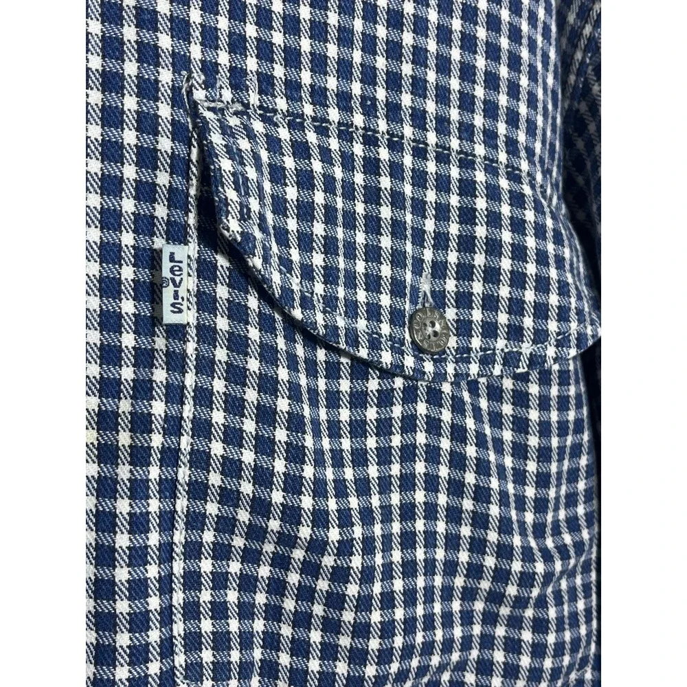 Levis Mens Blue White Gingham Check Button Down Shirt Large Long Sleeve Cotton